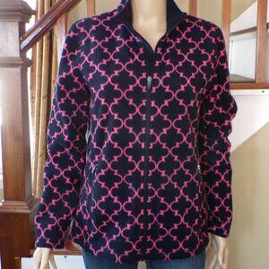 Talbots Women's Jacket Full Zip Fleece Blue Pink Trellis Geometric Print Medium